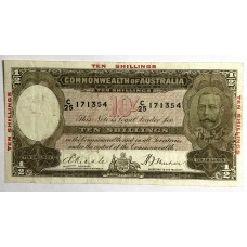 AUSTRALIA 1934 . TEN 10 SHILLINGS BANKNOTE . RIDDLE/SHEEHAN